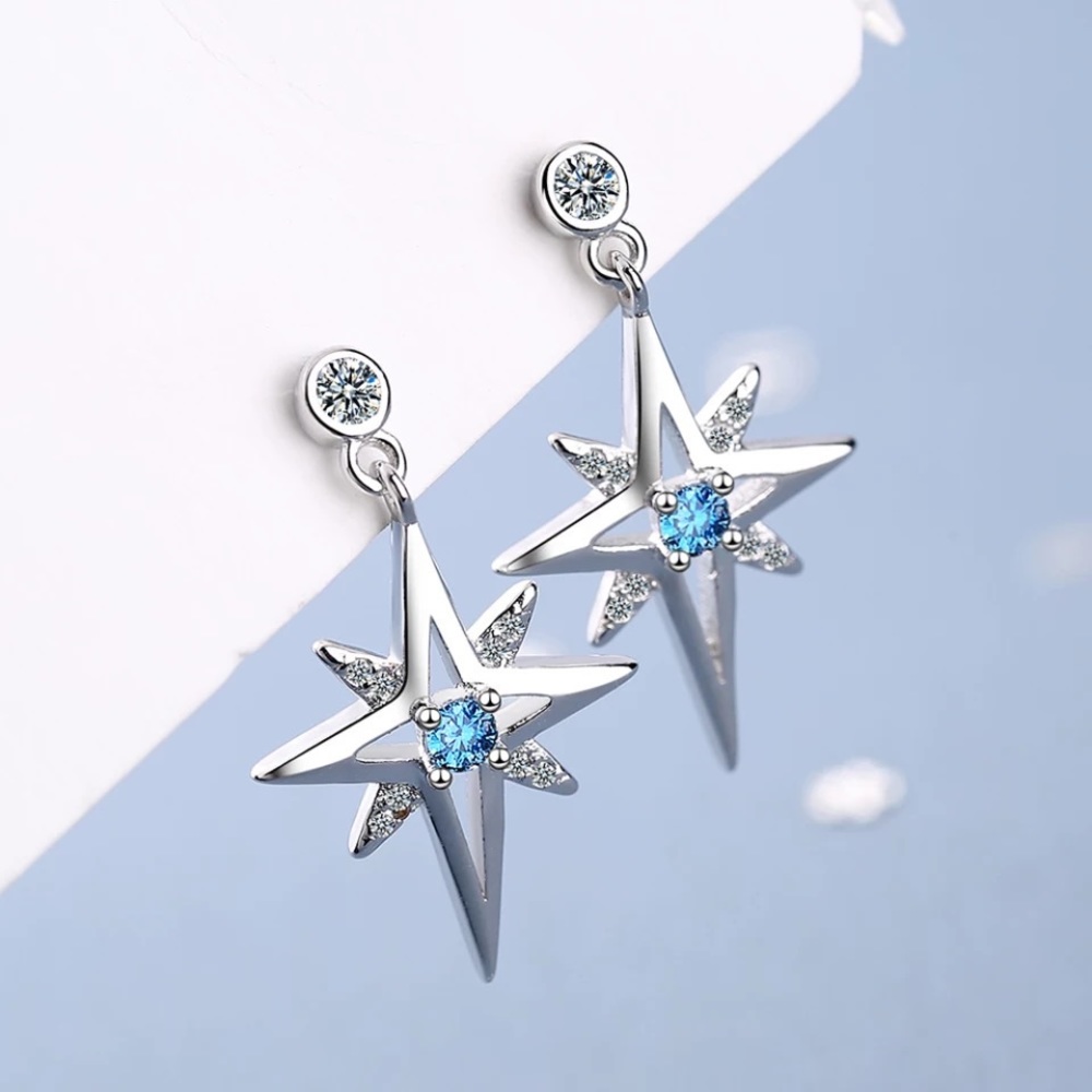 New Sterling Silver 925 Crystal Starburst Stud Earrings set